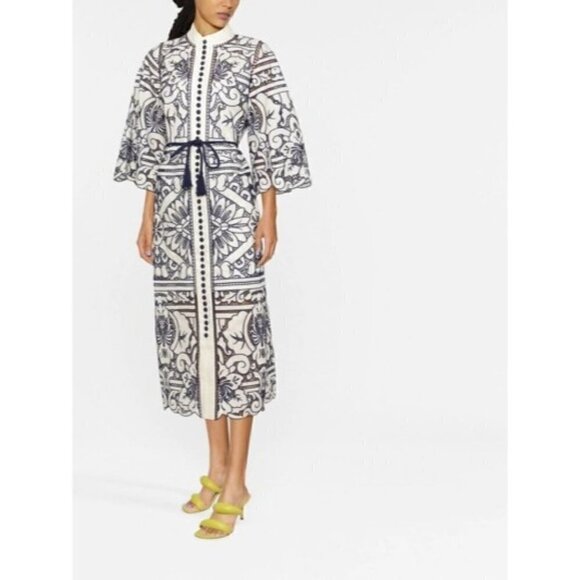 Zimmermann Dresses & Skirts - Zimmermann Embroidered Tie-Fastening Button Front Midi Dress Bianco 3 (US 10)